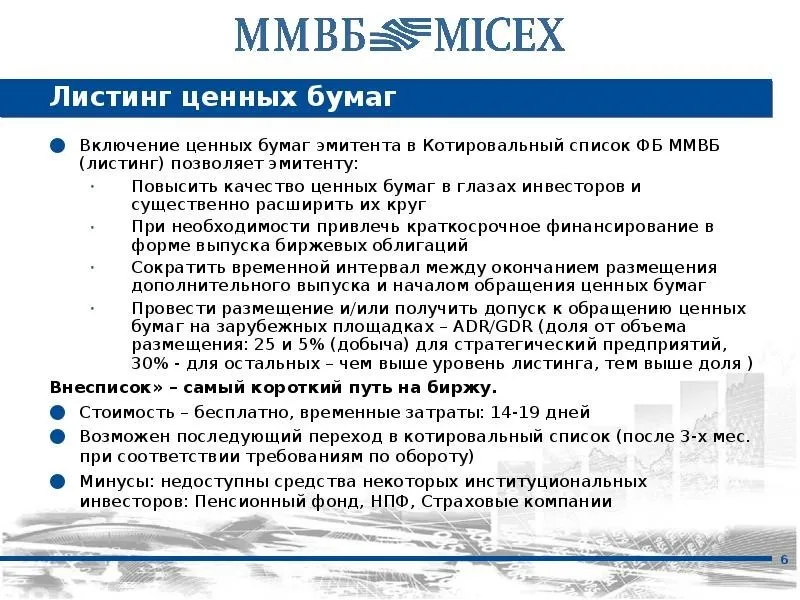 Листинг ценных бумаг