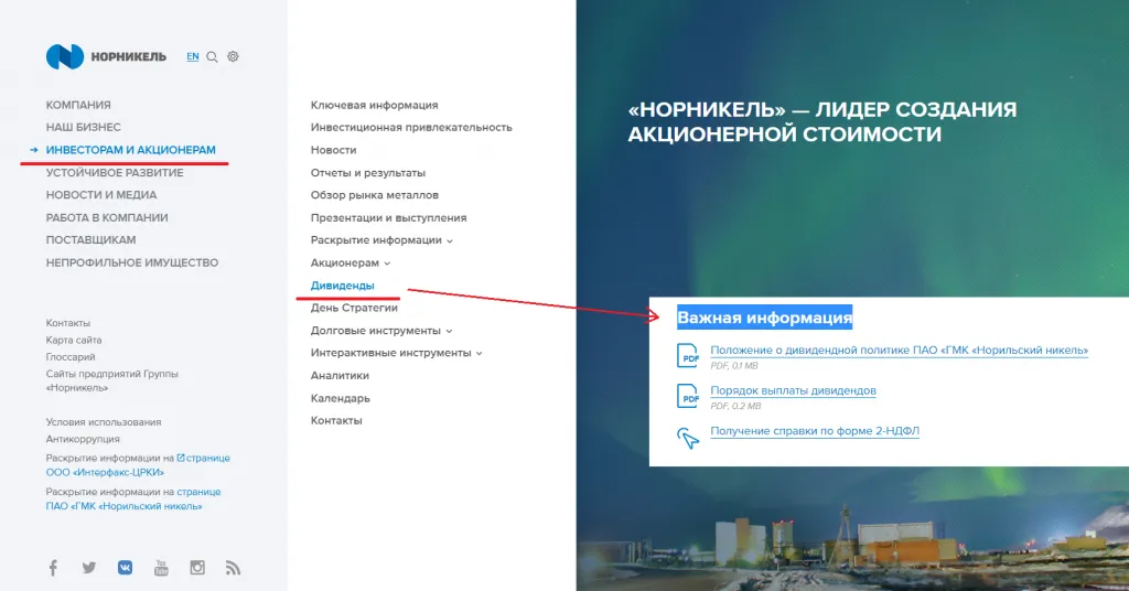 Раздел «Важная информация» ПАО ГМК Норильский никель