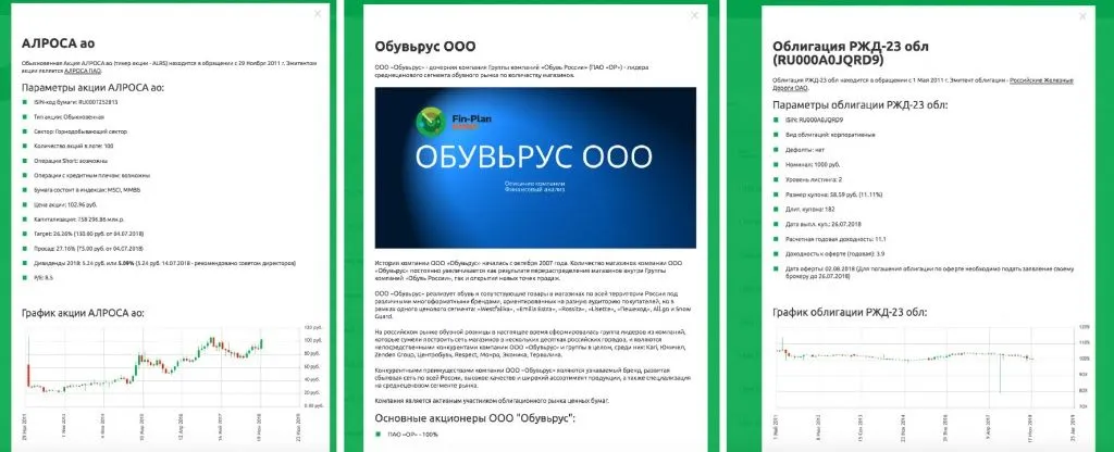 Информация в сервисе Fin-Plan Radar