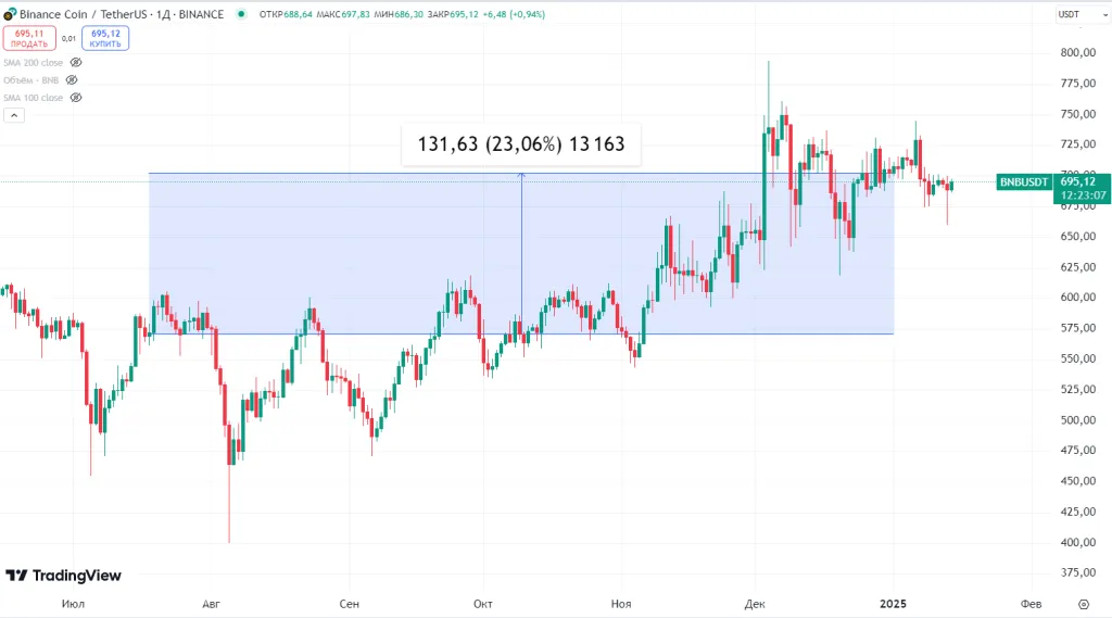 Динамика Binance coin  в 2024г.