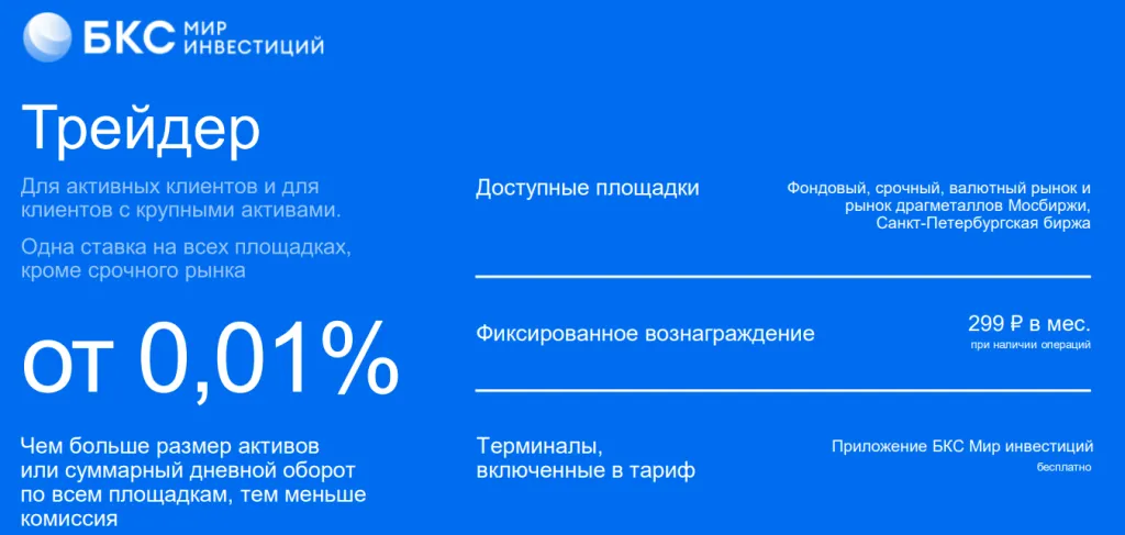 Тарифы брокера БКС