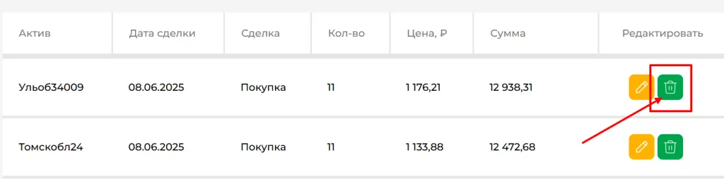 Как удалить актив1
