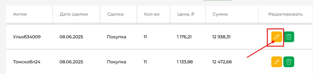 Как редактировать актив